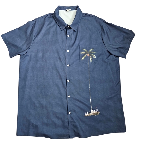 HAWALILI Mens Blue Palm Tree S/S Button-Up Shirt XXL - Picture 1 of 6